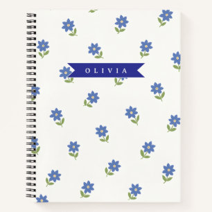 Cuaderno Patrón floral azul delicado y lindo personalizado