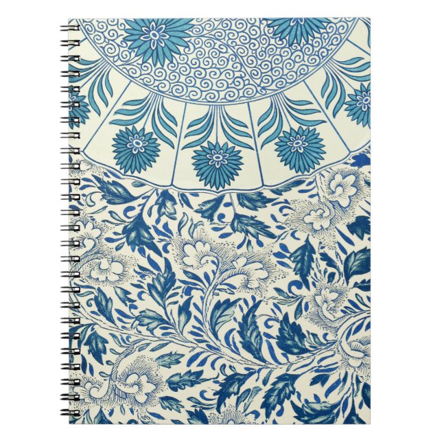 Cuaderno Patrón floral azul Diseño antiguo asiático (Frente)