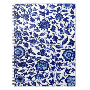 Cuaderno Patrón floral azul marino oscuro chino sobre blanc
