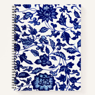 Cuaderno Patrón floral azul marino oscuro chino sobre blanc