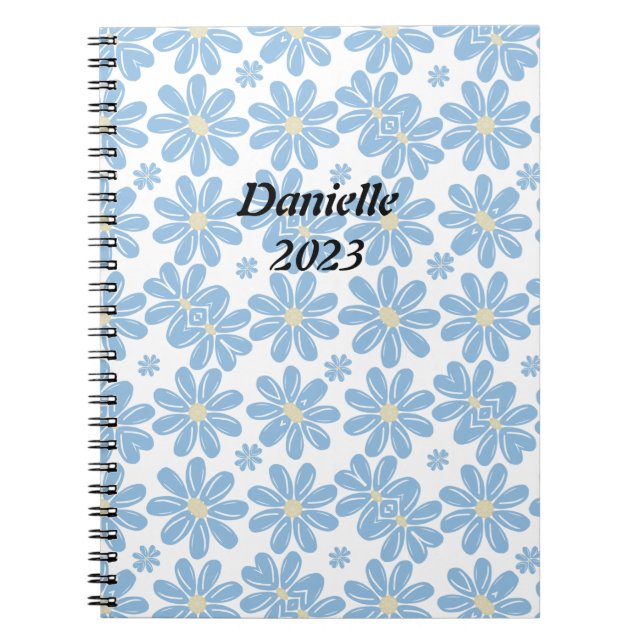 Cuaderno Patrón floral azul: portátil personalizado (Frente)