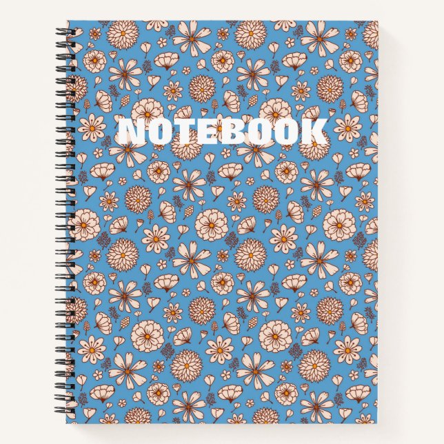 Cuaderno patrón floral azul sin costuras (Anverso)