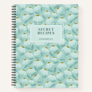 Cuaderno Patrón floral azul turquesa de 'Recetas secretas'