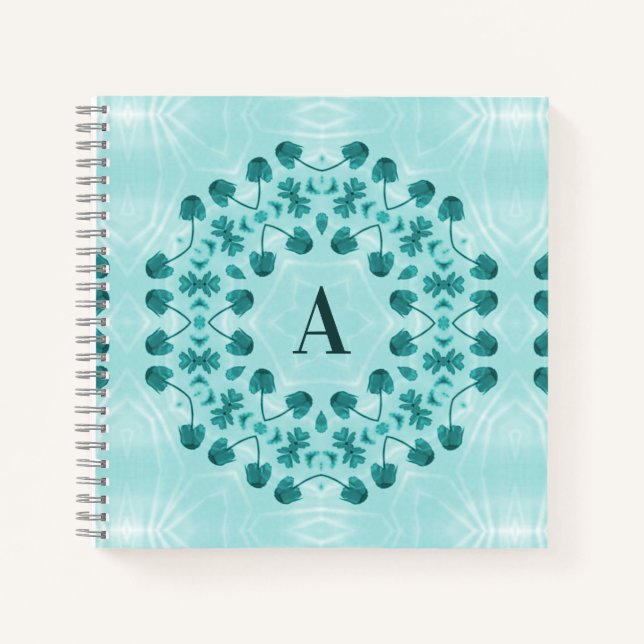 Cuaderno Patrón floral, azul Verde azulado inicial (Anverso)