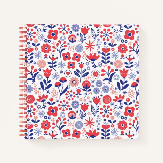 Cuaderno Patrón floral azul y coral (Anverso)