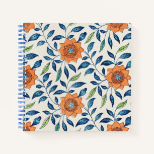 Cuaderno Patrón floral azul y Naranja
