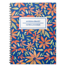 Cuaderno Patrón floral azul y Naranja Boho