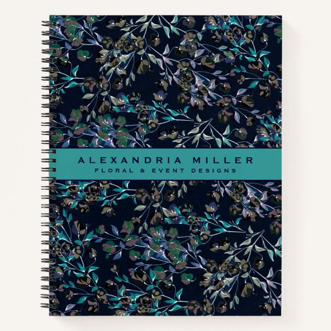 Cuaderno Patrón floral azul y Verde azulado de la Marina pe (Anverso)