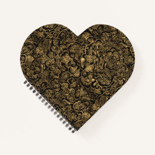 Cuaderno Patrón Floral Barroco Dorado sobre Negro