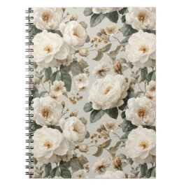 Cuaderno Patrón floral beige de rosa blanca suave