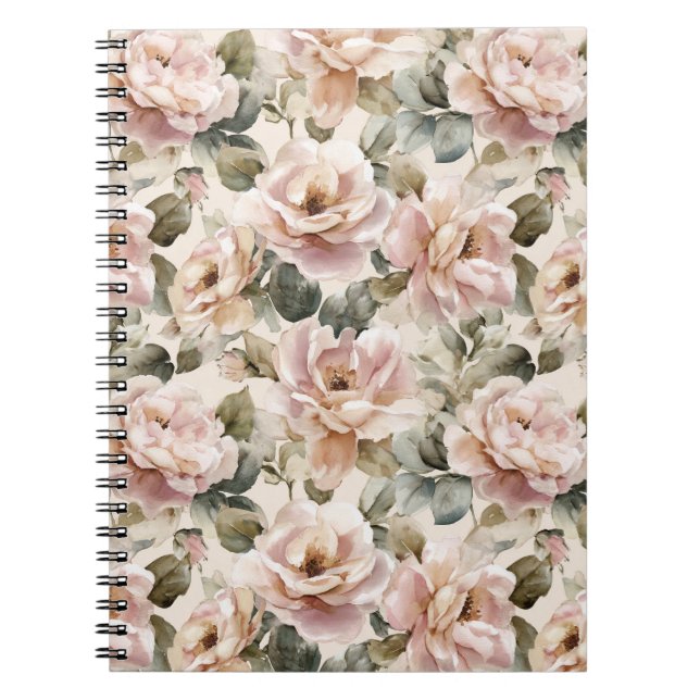 Cuaderno Patrón floral beige rosa suave acuarela (Frente)
