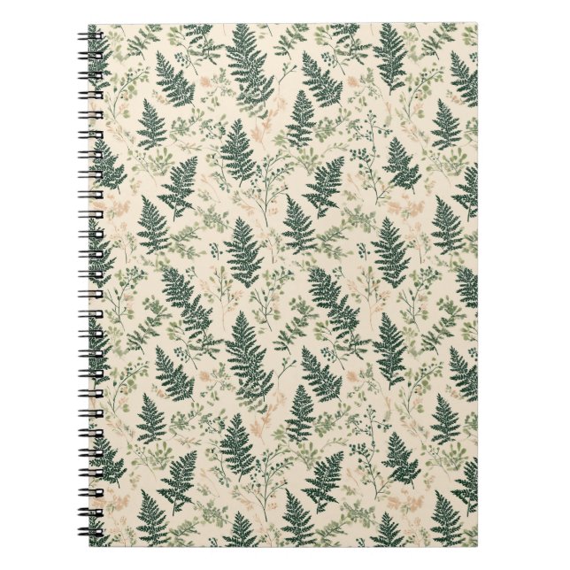 Cuaderno Patrón floral beige verde botánico helecho (Frente)