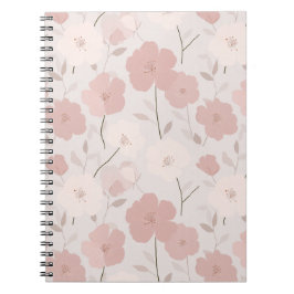 Cuaderno Patrón floral blanco con flor rosa pálido minimali