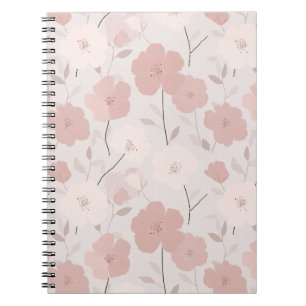Cuaderno Patrón floral blanco con flor rosa pálido minimali