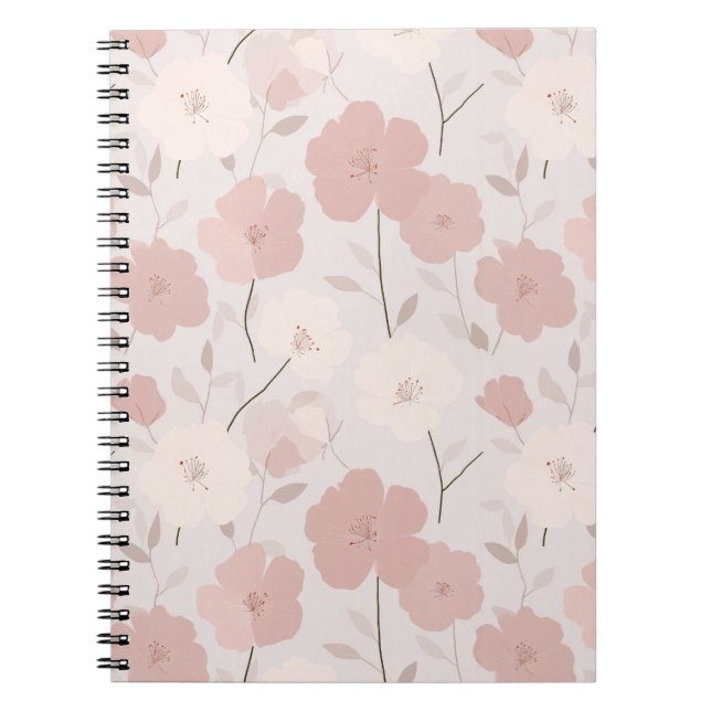 Cuaderno Patrón floral blanco con flor rosa pálido minimali (Frente)