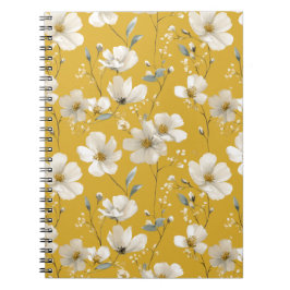 Cuaderno Patrón floral blanco de flor amarilla suave modern