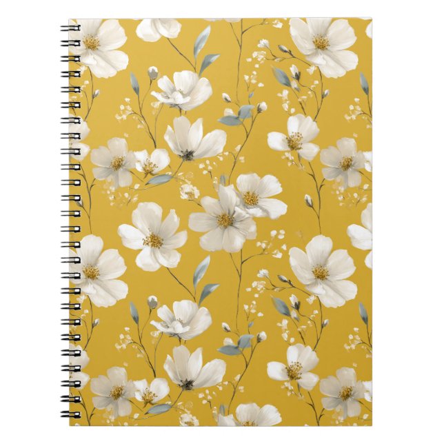 Cuaderno Patrón floral blanco de flor amarilla suave modern (Frente)