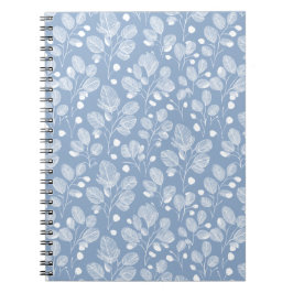 Cuaderno Patrón floral blanco de hoja azul suave escandinav