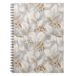 Cuaderno Patrón floral blanco de hoja forestal botánica
