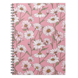 Cuaderno Patrón floral blanco de margarita rosa dibujado a 