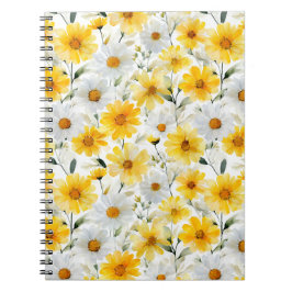 Cuaderno Patrón floral blanco de margarita suave en acuarel