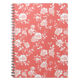 Cuaderno Patrón floral blanco de rosa coral moderna