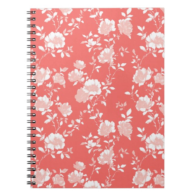 Cuaderno Patrón floral blanco de rosa coral moderna (Frente)