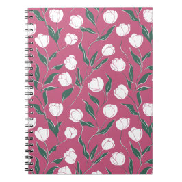 Cuaderno Patrón floral blanco de tulipán rosa moderno