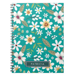 Cuaderno Patrón floral blanco personalizado verde