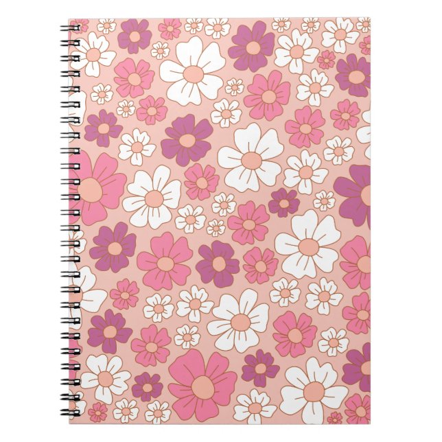 Cuaderno Patrón floral blanco, púrpura y rubor (Frente)