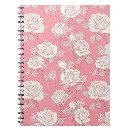Cuaderno Patrón floral blanco rosa dibujado a mano