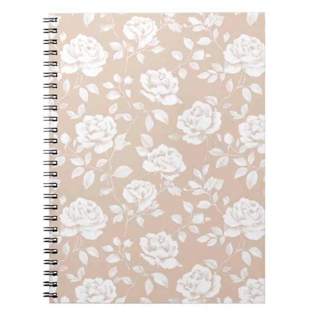 Cuaderno Patrón floral blanco rosa neutral chic (Frente)