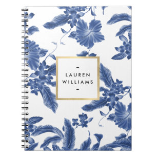 Cuaderno Patrón floral blanco y azul vintage
