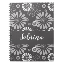 Cuaderno Patrón floral blanco y gris