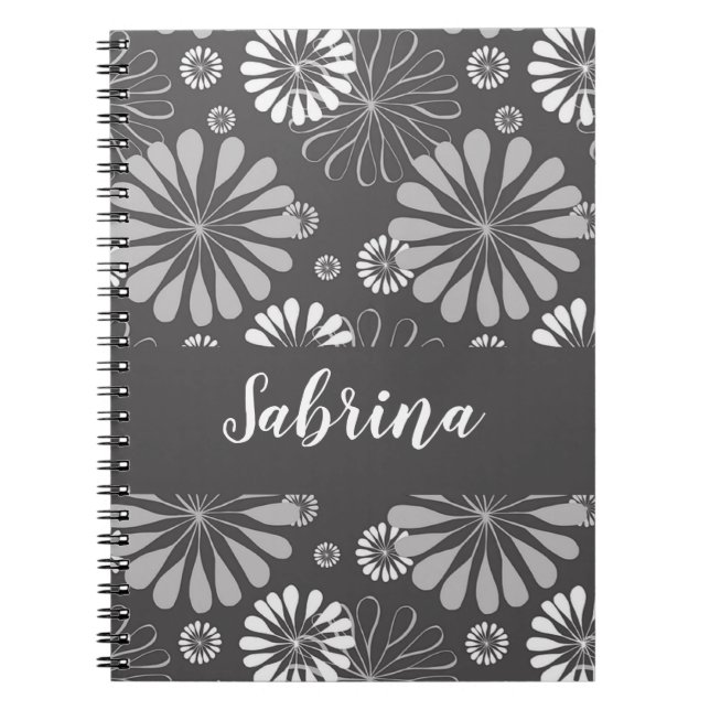 Cuaderno Patrón floral blanco y gris (Frente)