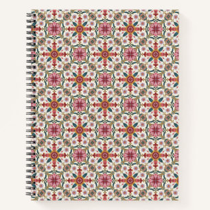 Cuaderno Patrón Floral Boho en Rojo, Rosa y Turquesa