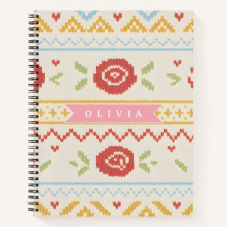 Cuaderno Patrón Floral Boho Nórdico Folk Personalizado