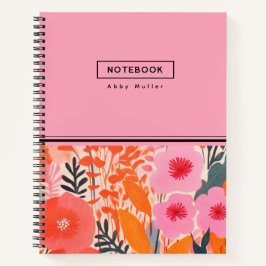 Cuaderno Patrón Floral Botánico Colorido Rosa Naranja