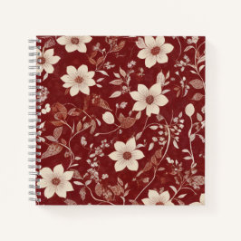 Cuaderno Patrón floral botánico de cottage rojo vintage