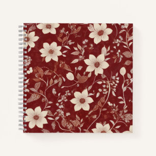 Cuaderno Patrón floral botánico de cottage rojo vintage