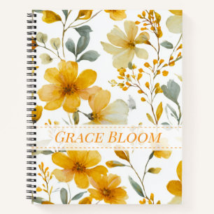 Cuaderno Patrón floral botánico floral acuarela amarillo