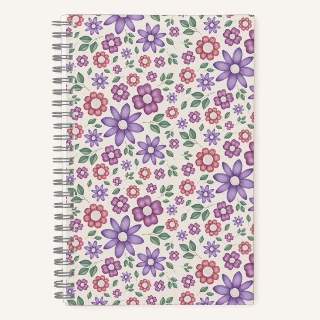Cuaderno patrón floral caprichoso de crema mínima (Anverso)