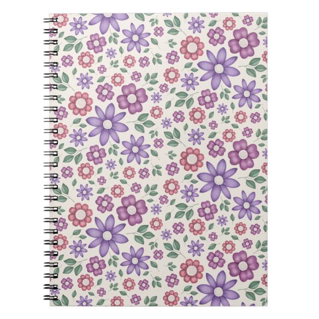 Cuaderno patrón floral caprichoso de crema mínima (Frente)