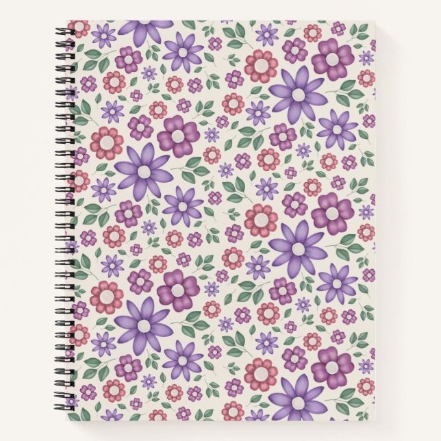 Cuaderno patrón floral caprichoso de crema mínima (Anverso)