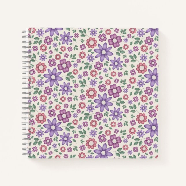 Cuaderno patrón floral caprichoso de crema mínima (Anverso)
