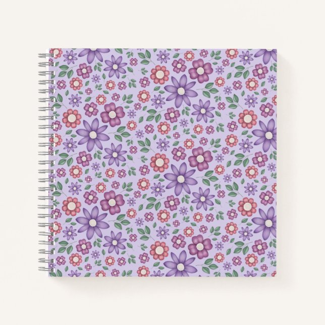 Cuaderno patrón floral caprichoso de lavanda soñador (Anverso)