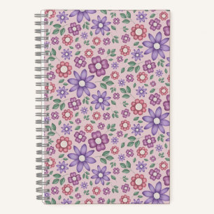 Cuaderno patrón floral caprichoso rosa polvoriento romántic