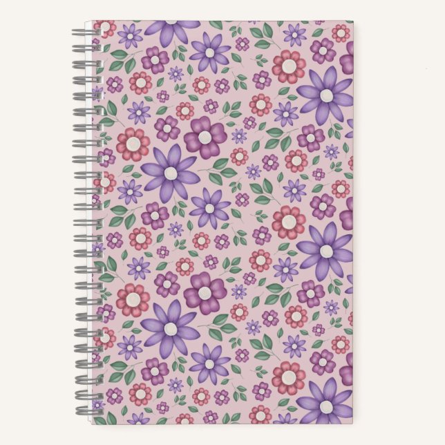 Cuaderno patrón floral caprichoso rosa polvoriento romántic (Anverso)