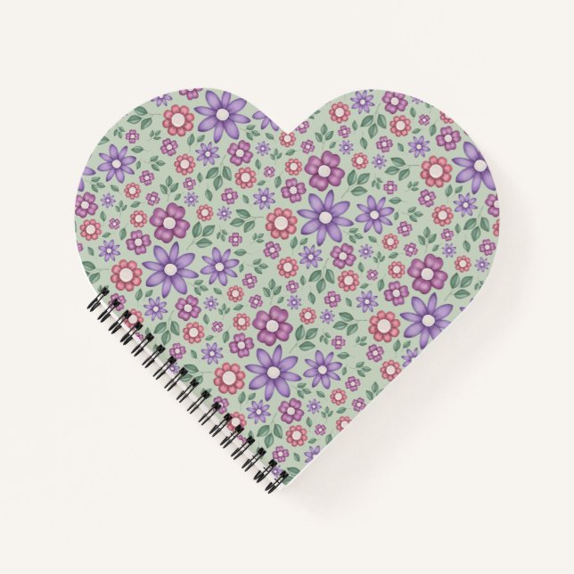 Cuaderno patrón floral caprichoso verde salvia tranquilo (Anverso)