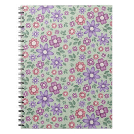 Cuaderno patrón floral caprichoso verde salvia tranquilo